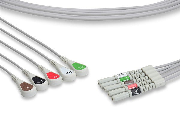 Cables & Sensors DIN Style Compatible ECG Leadwire - 5 Leads Snap - 008-0322-00