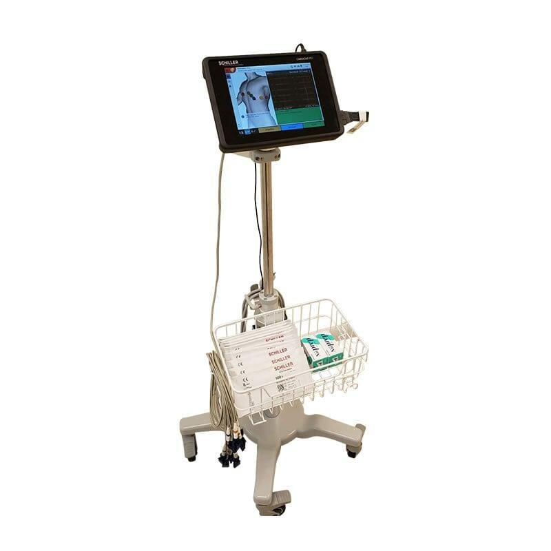 Schiller Sunken Base Rolling Stand with Basket and Rubber Case Adapter for Schiller CARDIOVIT FT-1 EKG (RS010-SBRS)