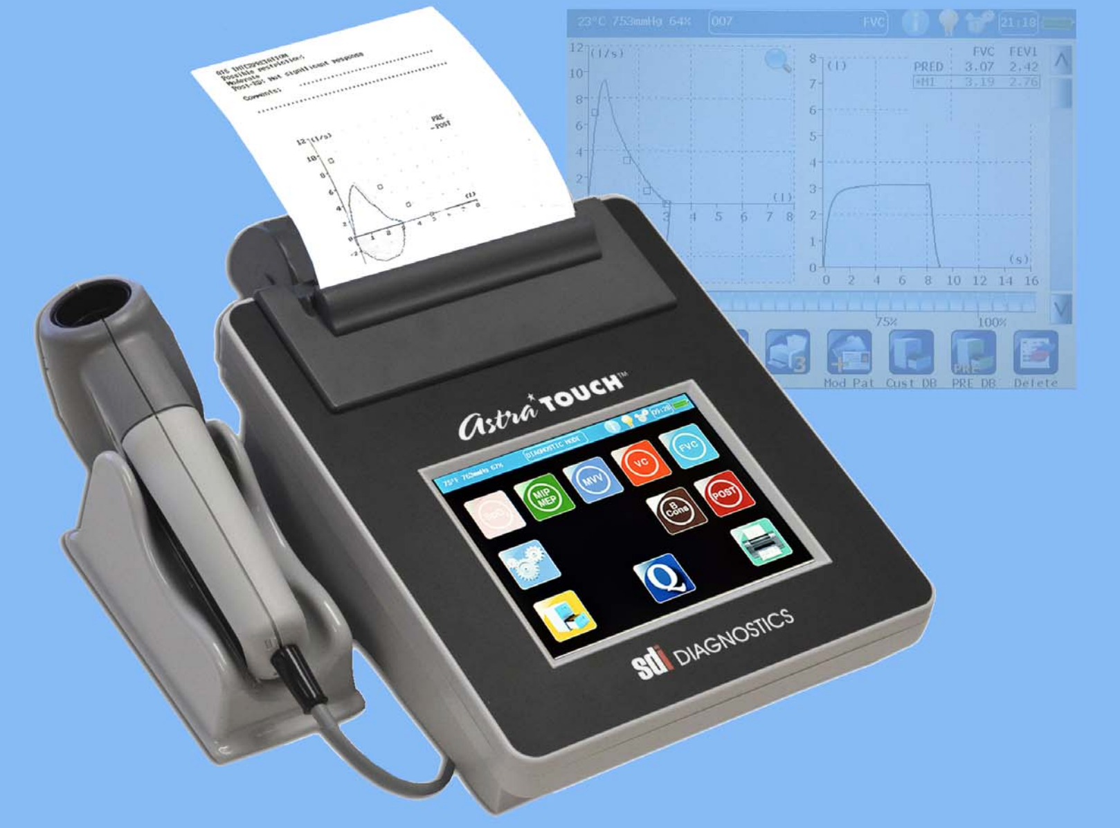 SDI Diagnostics AstraTouch Spirometer Kit (AstraTouch, 50 AstraGuard Filters, Rechargeable Battery) 29-5405