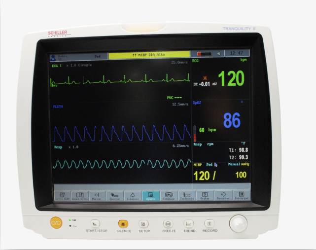 Schiller Tranquility II 12.1 inch Touchscreen Multiparameter Patient Monitor with ISA Side Stream Analyzer, CO2, O2, N2O, 5AA, AA ID, Built-In Printer - 0-750000ETP-401