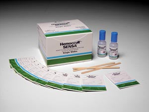 Each Box Contains: 100 Hemoccult® SENSA® Single Slides Test Cards, 15mL Bottles of Developer, 100 Applicators & Instructions