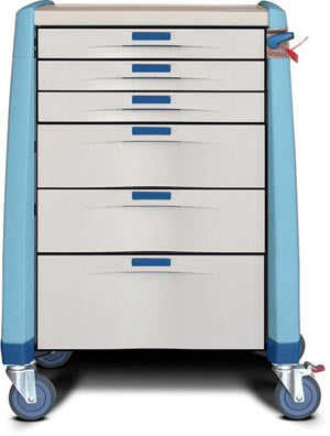 Standard Cart, 43 H X 24" D X 31" W Extreme Blue Break Away Lock (3) 3" Drawers (2) 6" Drawers and (1) 10" Drawer