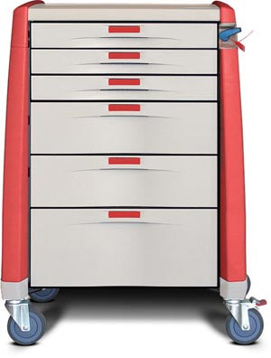 Standard Cart, 43 H X 24" D X 31" W Extreme Red Break Away Lock (3) 3" Drawers (2) 6" Drawers and (1) 6" Drawers