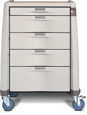 Standard Cart, 43 H X 24" D X 31" W Light Creme/ Dark Creme Keyless Lock (1) 3" Drawer (3) 6" Drawers and (1) 10" Drawer