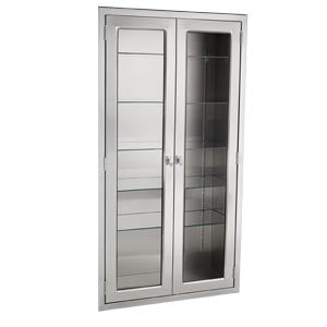 Equipment and Supplies Cabinet 35W x 60"H x 18"D Console Cabinet Glass Door Stainless Steel Adjustable Shelves