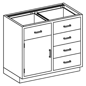 Base Cabinet 35W x 35 3/4"H x 22"D Stainless Steel Half Size Adjustable Shelf  1/4-1/2 Drawers 35" Over 3/4"H Hinged Door